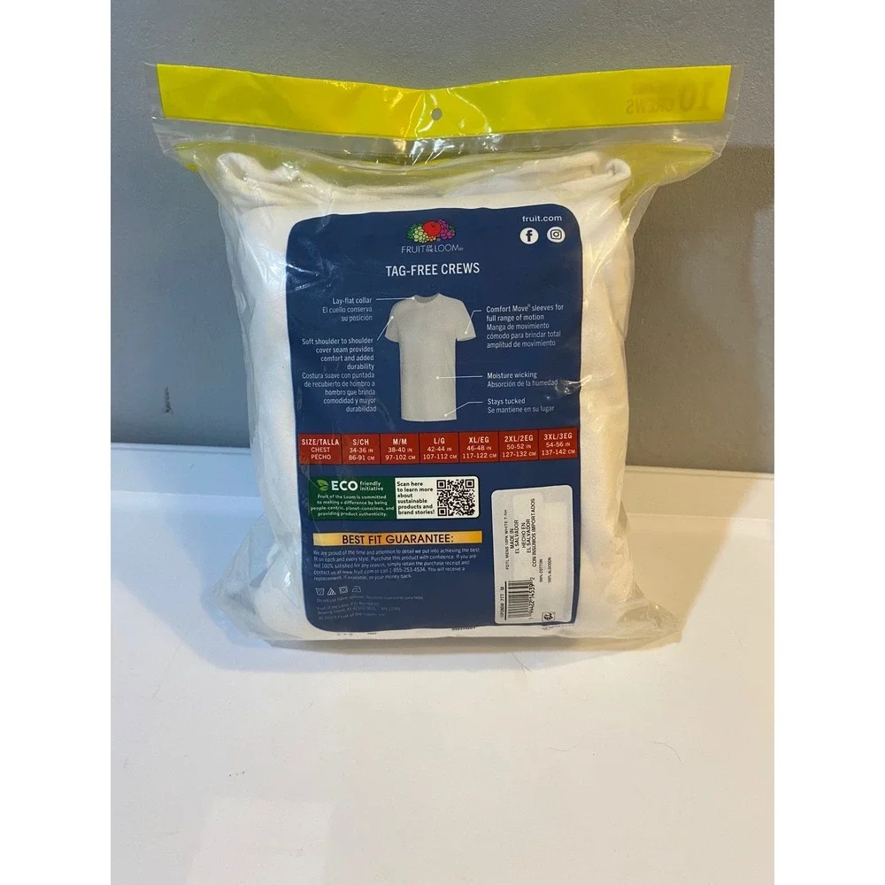 Fruit of the Loom Mens 10 Pack EverSoft Cotton Crew Neck T-Shirts White Medium - Picture 4 of 6
